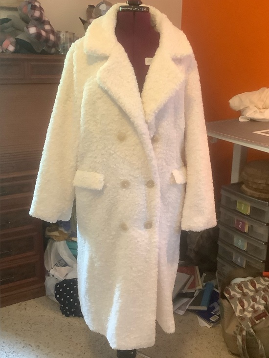 Farmers Market Jackets & Blazers - White Faux fur Double-Breasted Teddy trench style Coat